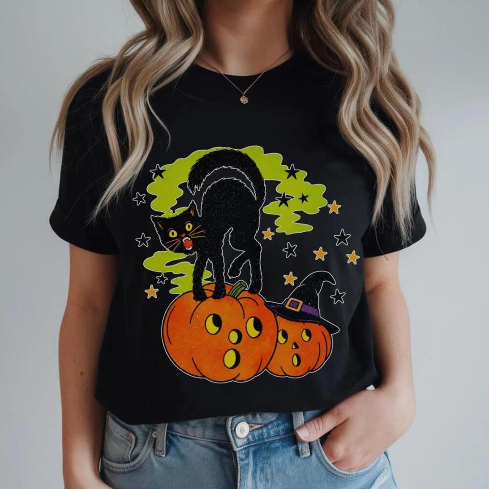 Black Cat & Pumpkin Shirt, Halloween Shirt,  Shirt